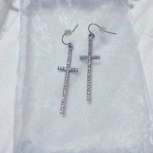 CZ studded cross earrings